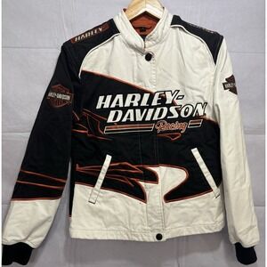 Harley Davidson Jacket Women's Small Screamin' Eagle White Black Flame Racing